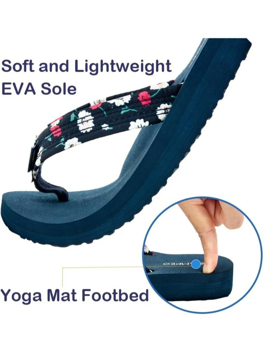 Women's Floral Blue Comfortable Flip Flops Summer Stylish Beach Thong Sandals